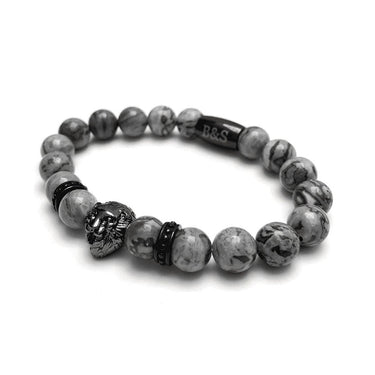 Man Bracelet - Men’s Beaded Bracelet - Black Lion & Grey Stones Bracelet - Men’s Bracele Bracelet Brother & Sisters